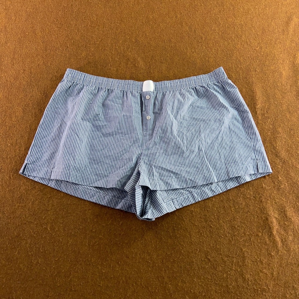 Gap Women XL Blue Gingham Cotton Elastic Waist Sleep Lounge Shorts New